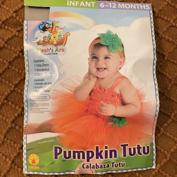 Pumpkin Tutu 6-12 months Orange tutu dress with satin diaper cover & headpiece. - Picture 2 of 6